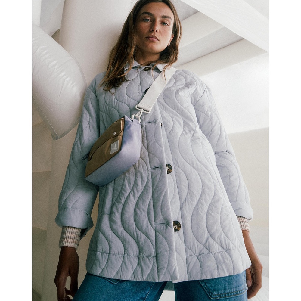Madewell Quilted Belrose Button-Down Shirt-Jacket Light Blue Gray